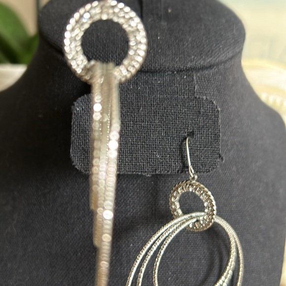 Silver Tone Triple Hoop Earrings - Picture 3 of 6